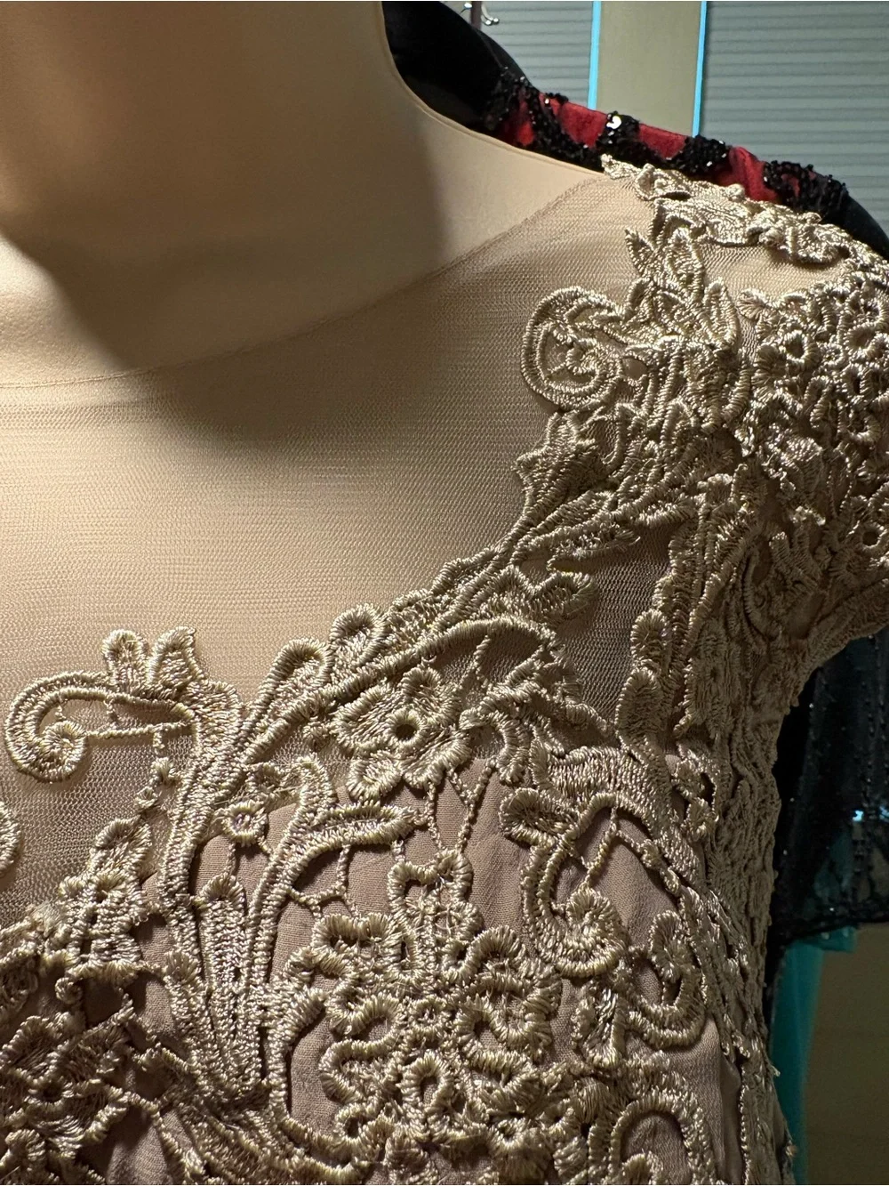 Cap-Sleeve Lace Bodice Maxi Dress in Champagne Taupe - Picture 3 of 5